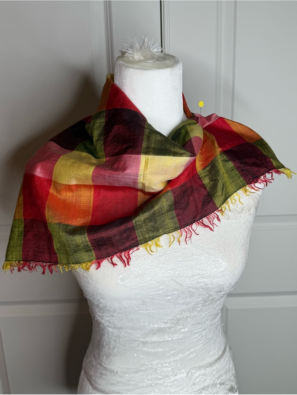 Silk Multicolor Plaid Lightweight Women's Scarf